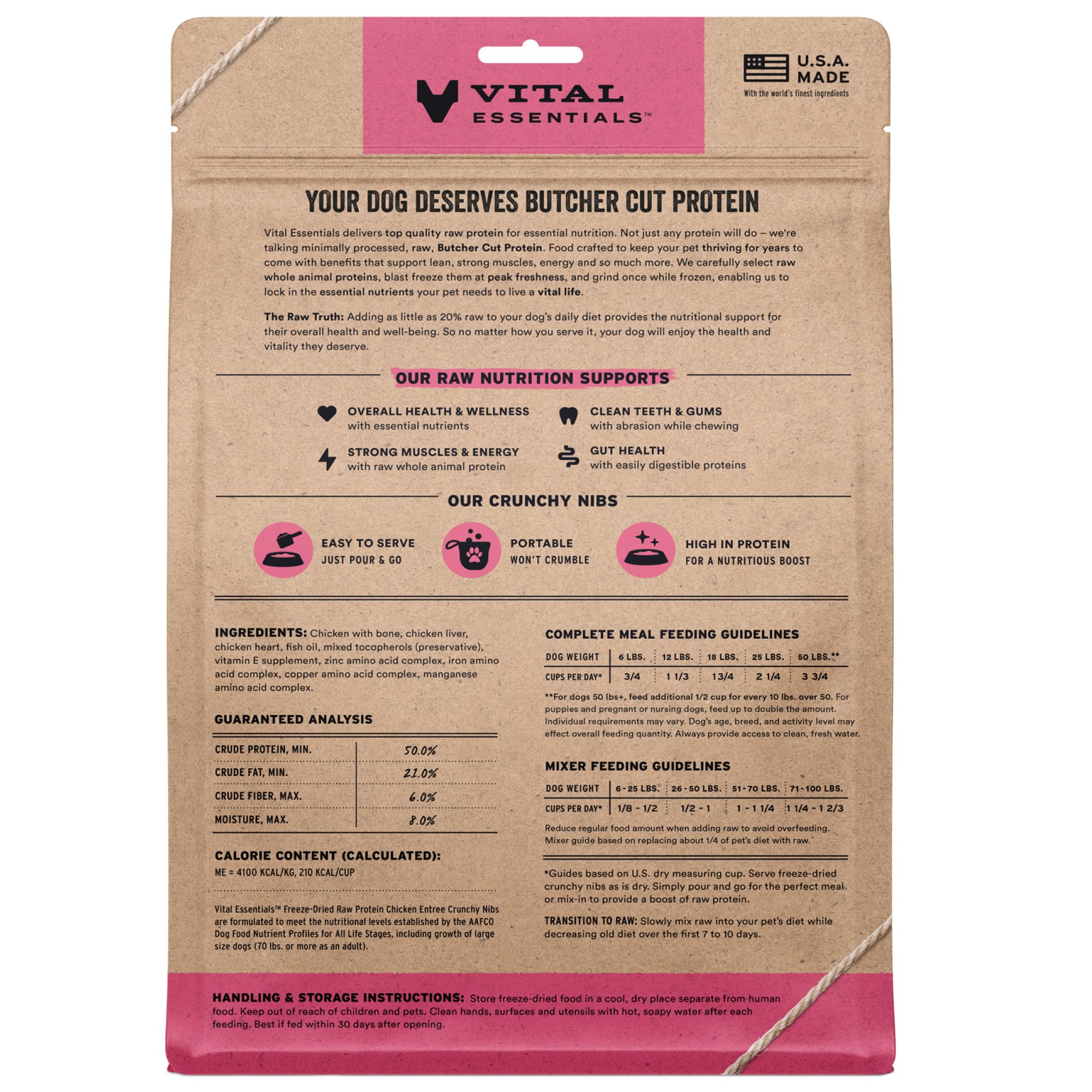 Vital Essentials nibs pollo entero USA, proteína natural para energía diaria