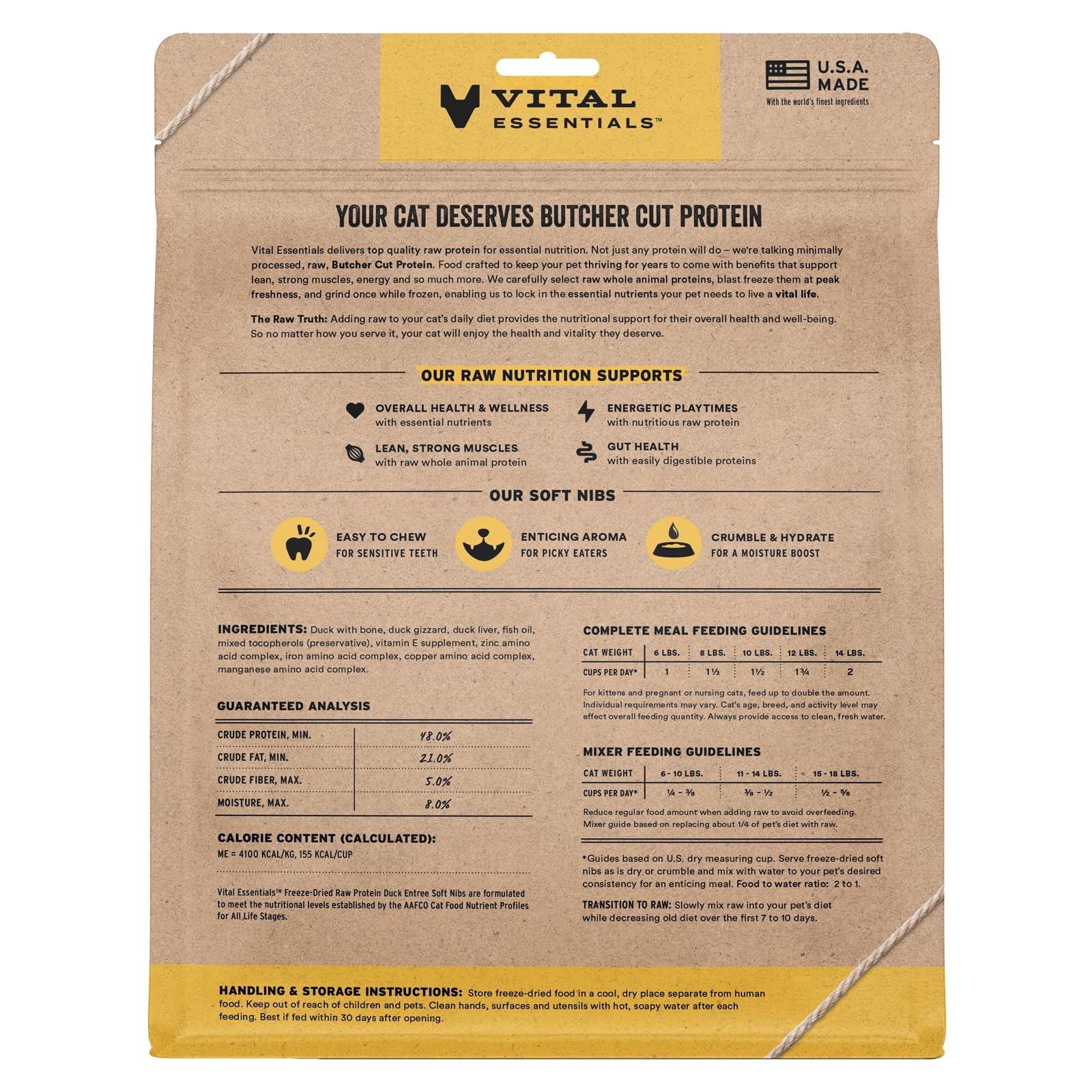 Vital Essentials pato liofilizado, alta proteína para la dieta diaria.