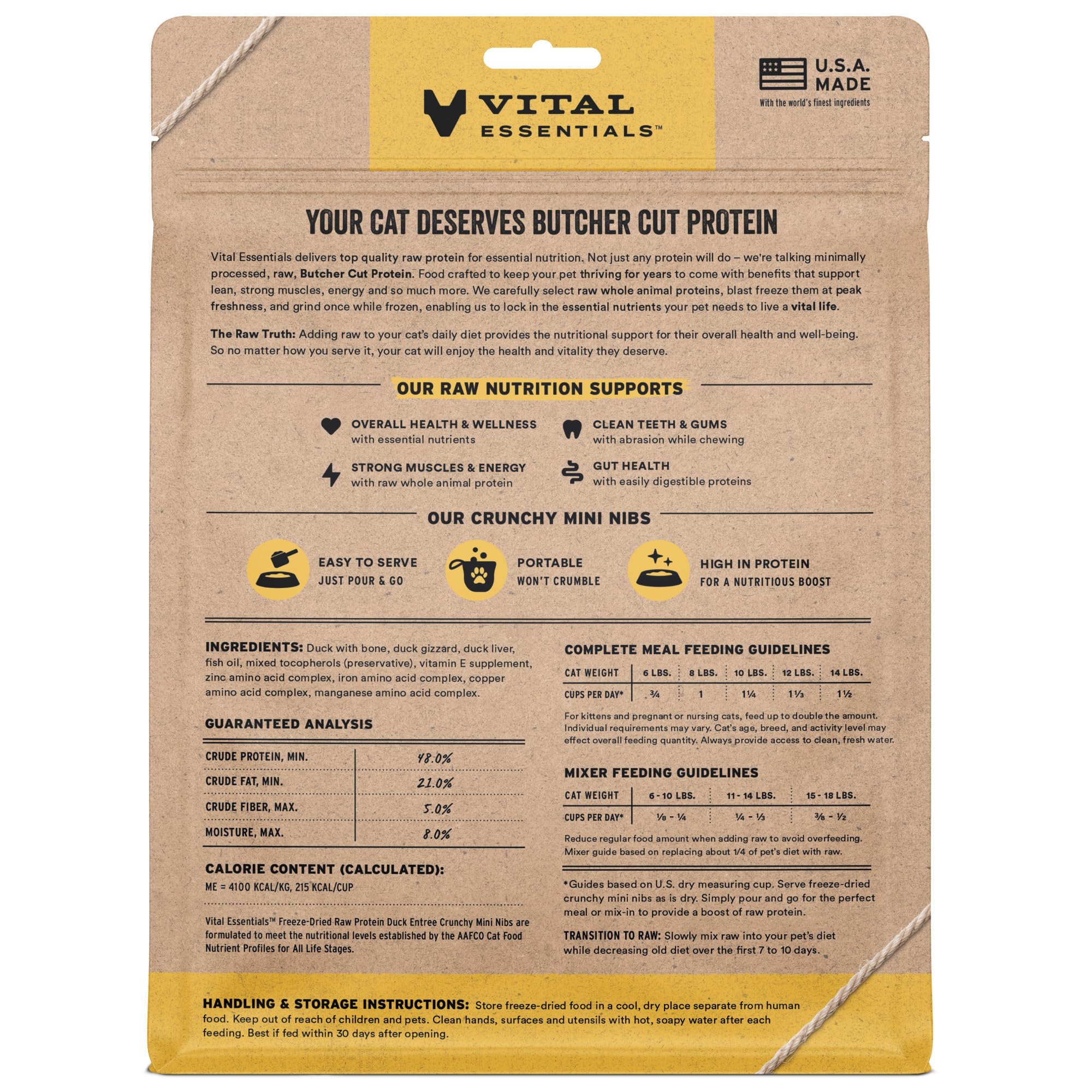 Vital Essentials pato proteína alta para energía y tono muscular