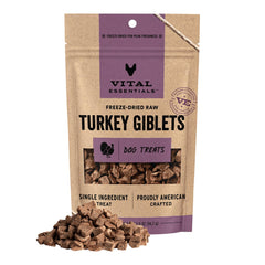 Vital Essentials pavo despojos deshidratados, premio proteico para perros activos.