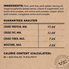 Vital Essentials proteína entera puerco: soporte muscular y energía para felinos activos.