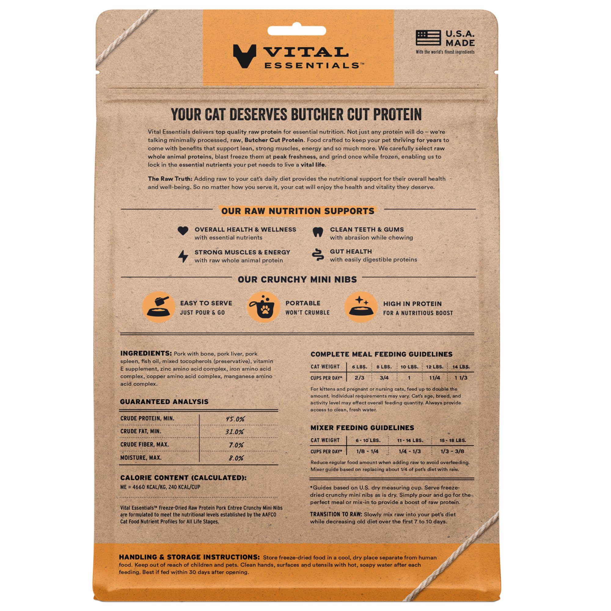 Vital Essentials proteína pura de puerco, origen de EE. UU., apoyo para músculos y energía