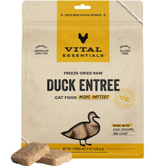 Vital Essentials tortitas pato liofilizadas, porciones fáciles para comida completa.