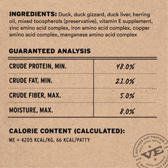 Vital Essentials tortitas pato liofilizadas, topper sabroso para croquetas y palatabilidad.