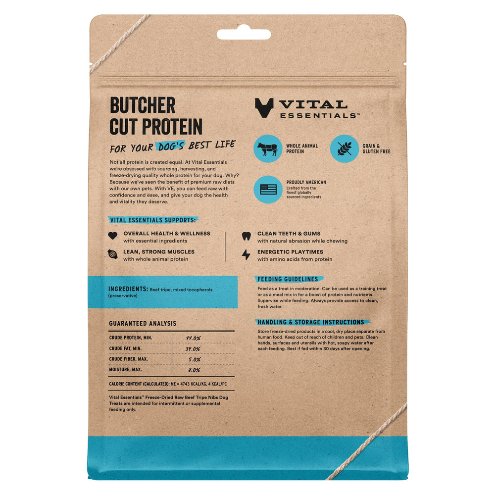 Vital Essentials tripa de res, trozos grandes, ideal para recompensa durante entrenamiento.