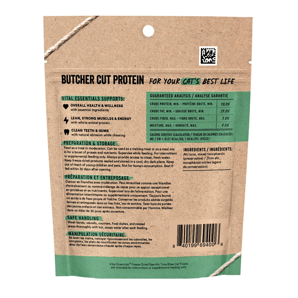 Vital Essentials trozos atún Ahi deshidratados: proteína única para gatos