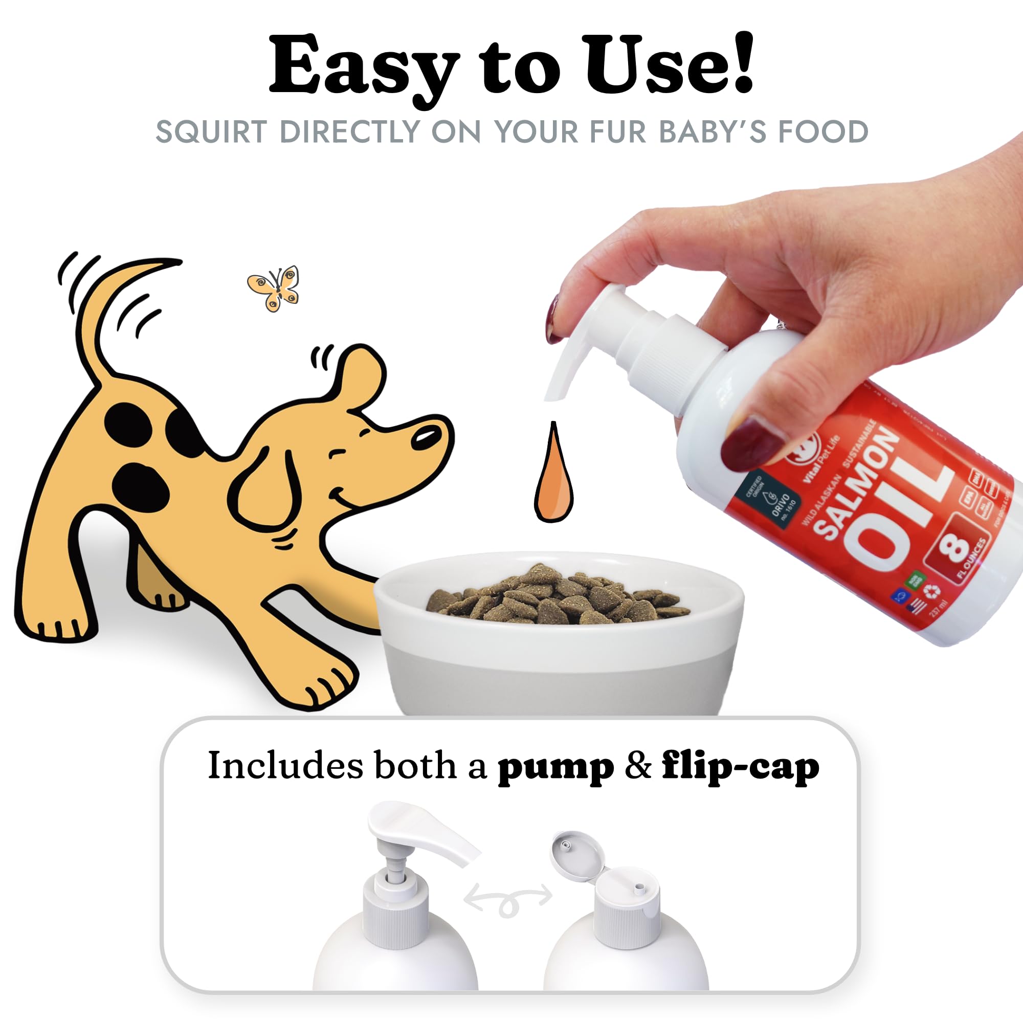 Vital Pet Life Salmon Oil, pelaje brillante, aporta brillo natural y aspecto saludable