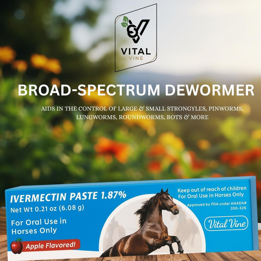 Vital Vine vermectina 1.87% paste para el cuidado diario de caballos.