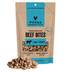 Vital Essentials bocaditos de carne de res deshidratados, ideal para entrenamiento.