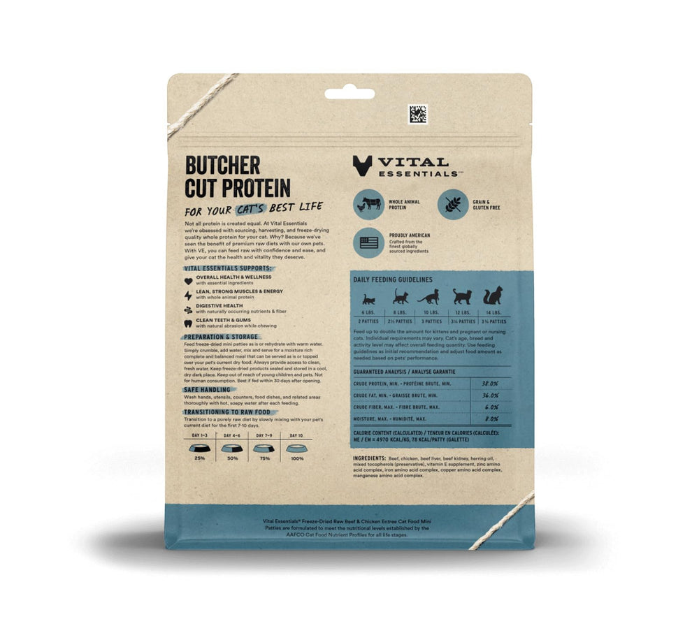 Vital Essentials bolsa de 8 oz para gato, fácil de almacenar y medir.