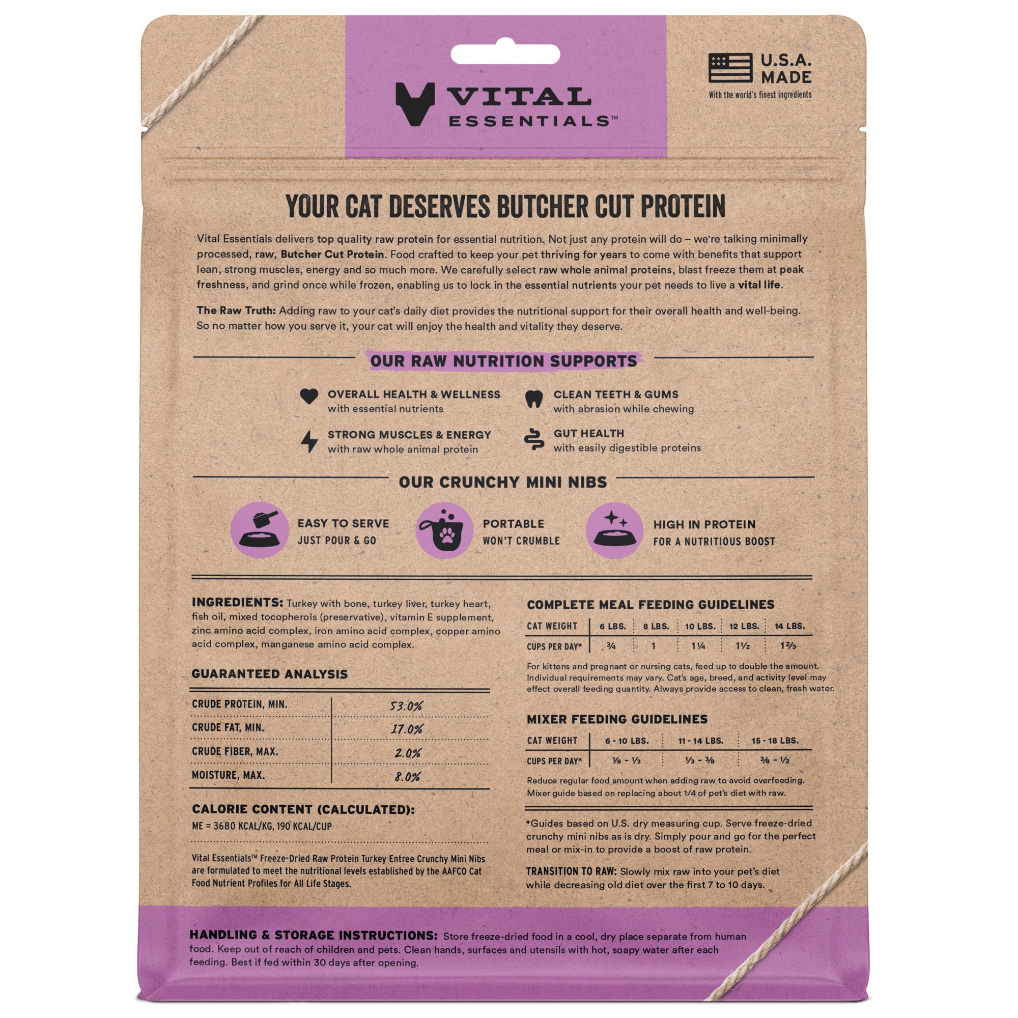 Vital Essentials deshidratado de pavo en trozos crujientes para energía diaria.