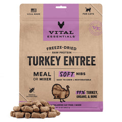 Vital Essentials trozos suaves de pavo crudo liofilizado para proteína de alta calidad.