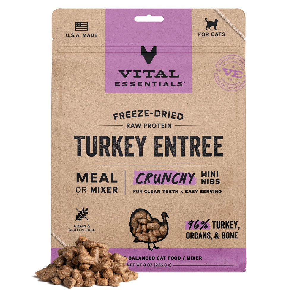 Vital Essentials pavo trocitos crujientes para proteína diaria.