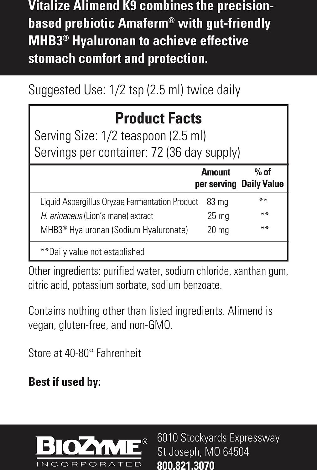 Vitalize Alimend K9 recuperación gastrointestinal estable.