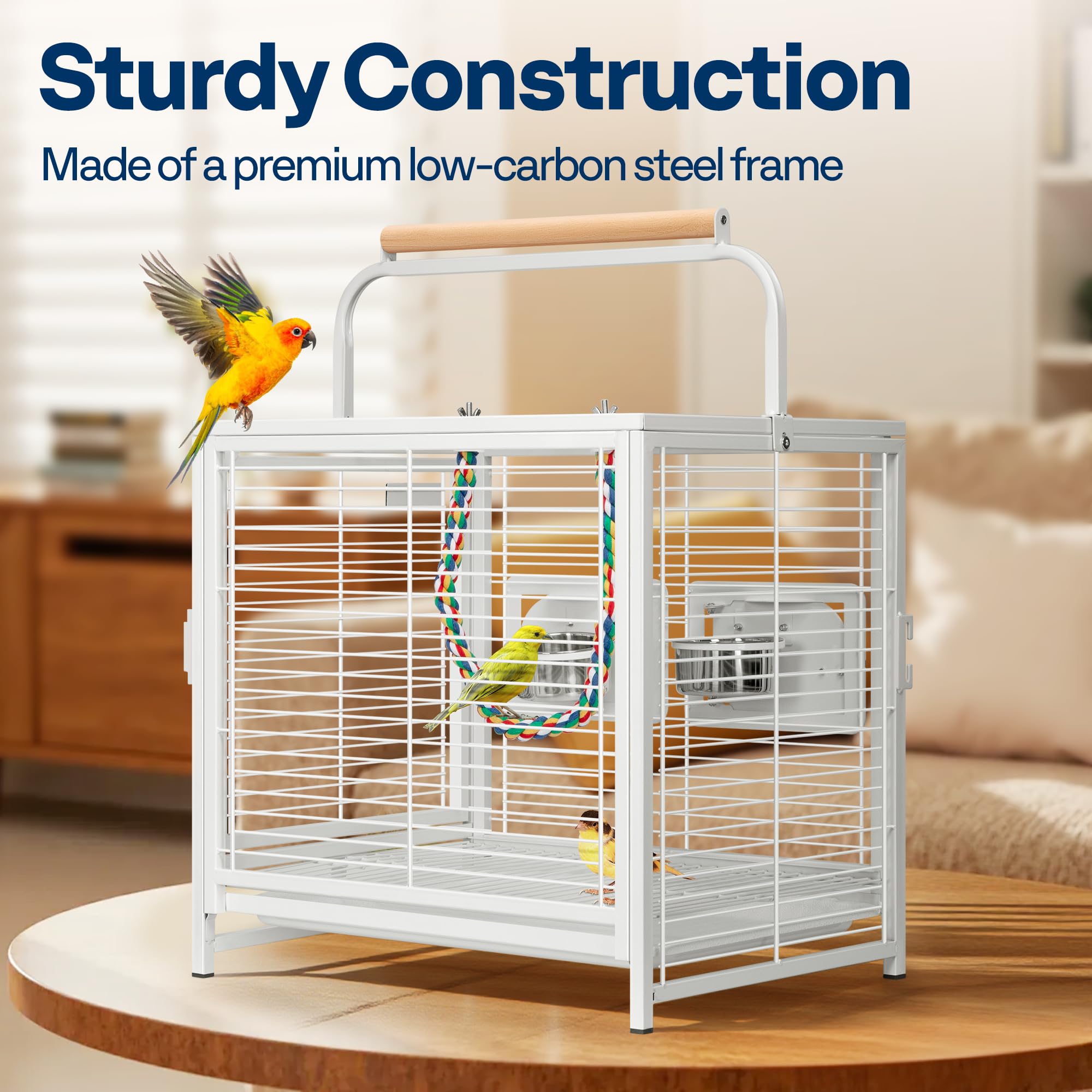 VIVOHOME jaula transporte aves 19p cima con percha de madera, interacción para aves.