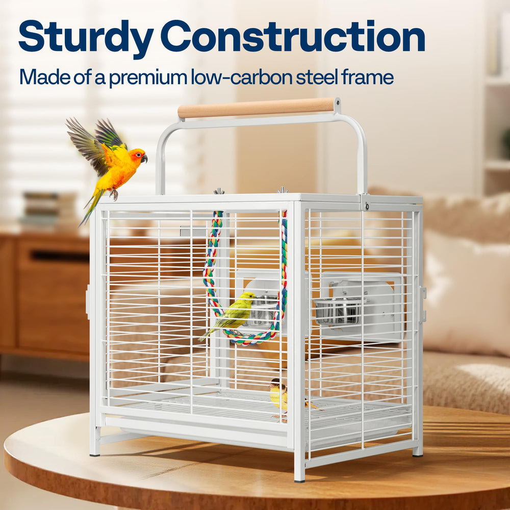 VIVOHOME jaula transporte aves 19p cima con percha de madera, interacción para aves.