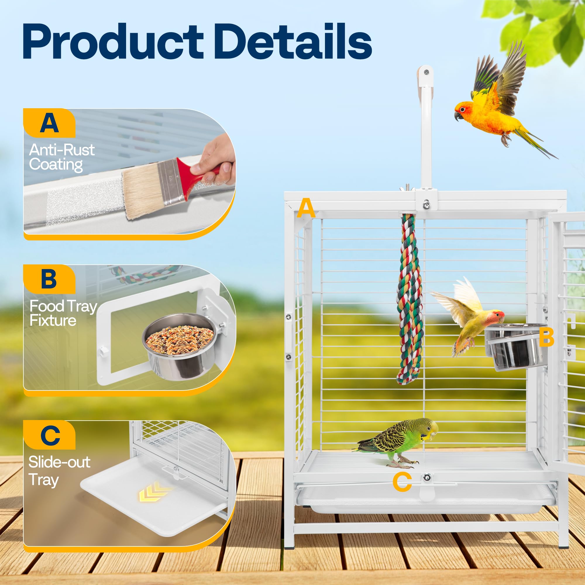 VIVOHOME jaula transporte aves 19p diseño 2 en 1 con percha superior para juego.