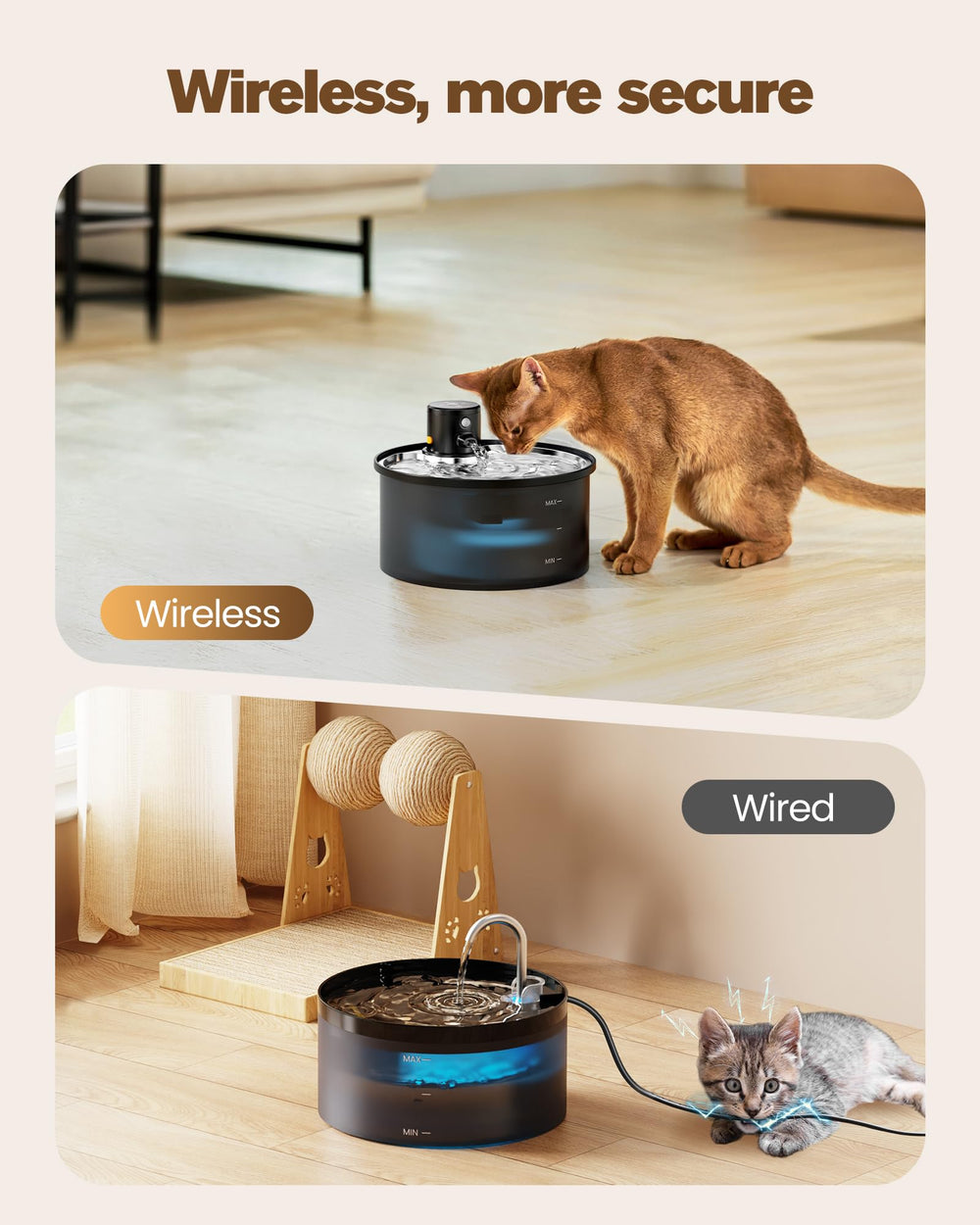VKIMISS bebedero para gatos con batería recargable para hidratación continua.