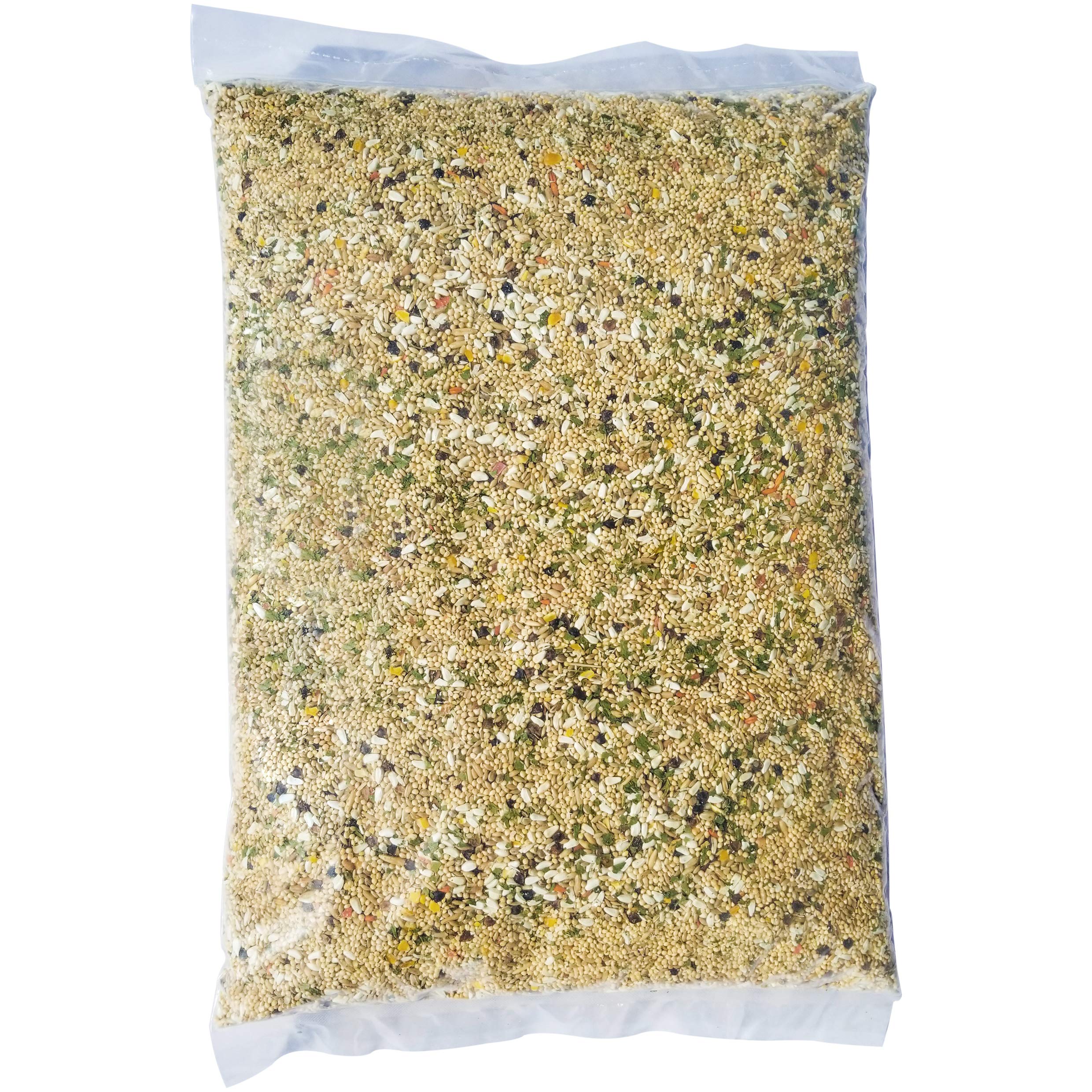 Volkman Ciencia Avícola: mezcla de granos y frutas para aves pequeñas, textura y sabor.