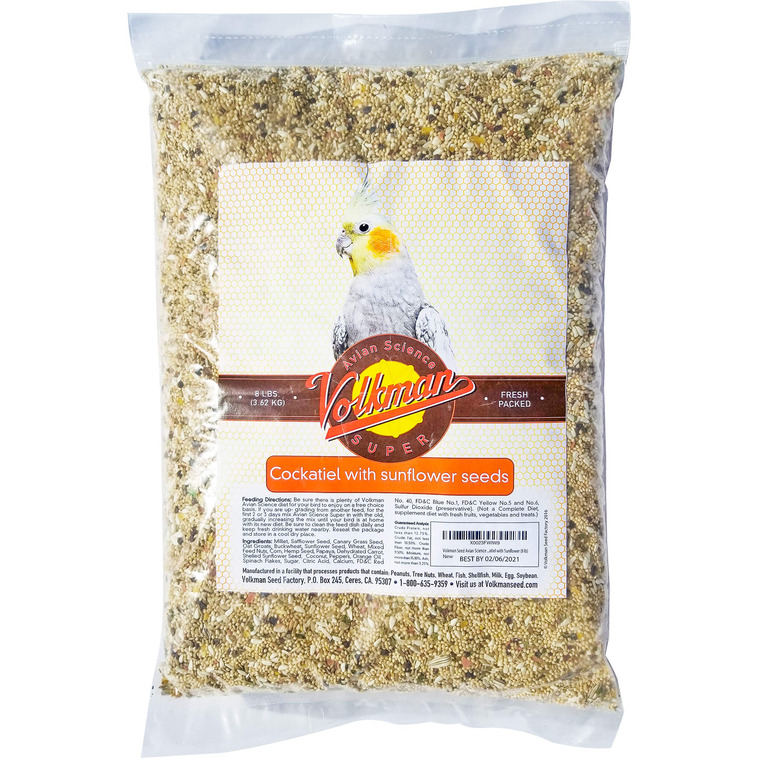 Volkman Avian Science Cockatiel con girasol: mezcla nutritiva para una dieta equilibrada.
