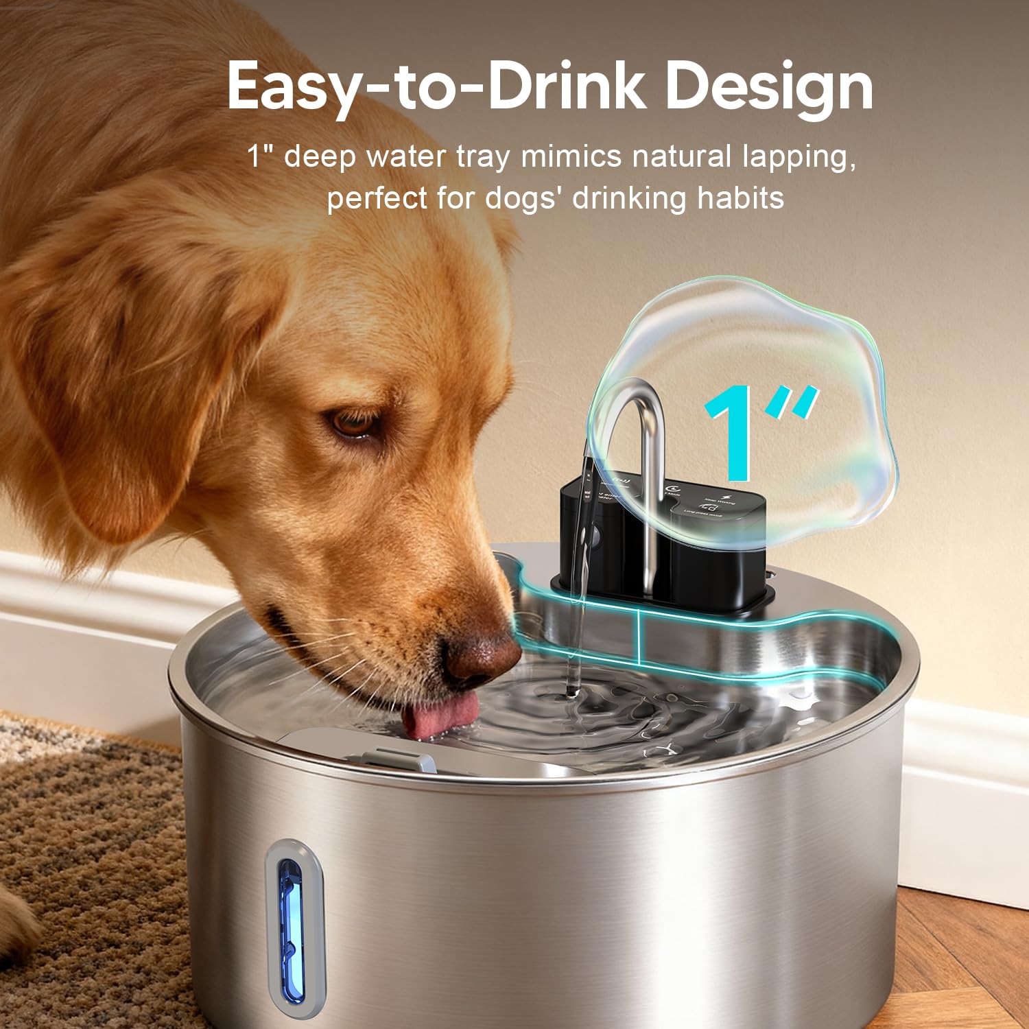 Voluas bebedero para perros de acero inoxidable, duradero y fácil de limpiar.