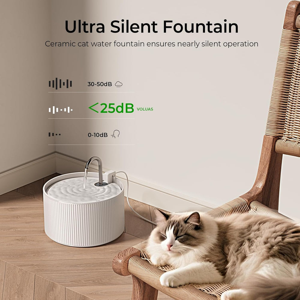 Voluas fuente cerámica para gatos, flujo en chorro, imita agua corriente para motivar beber.
