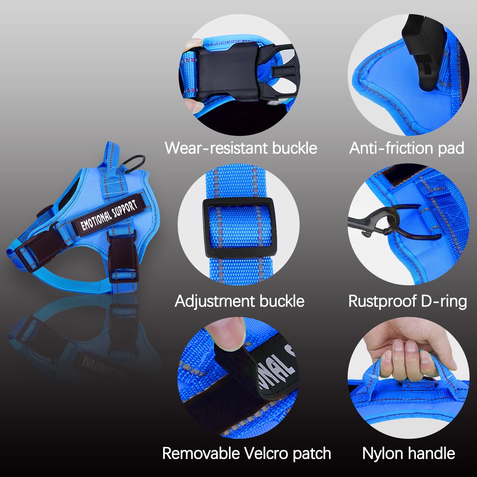 VOOPET arnés servicio perro con diseño reflectante para visibilidad nocturna.