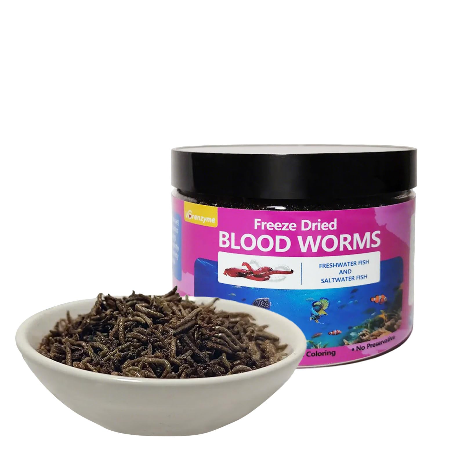 Vorenzyme lombriz de sangre seca en bolsa, fuente proteica natural para acuario.