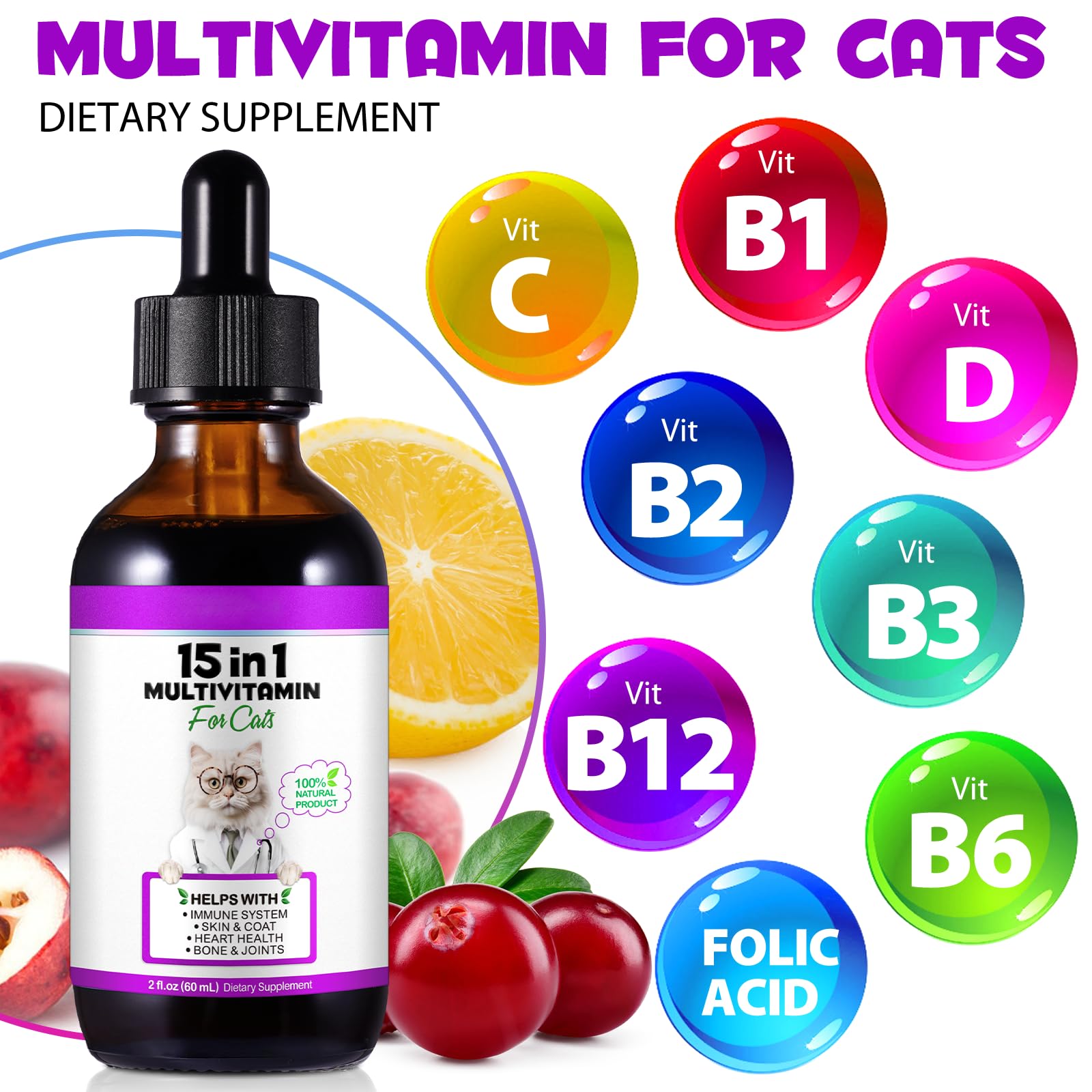 Pelo y piel brillantes con VOSIFSDIY Gato Multivitaminas.