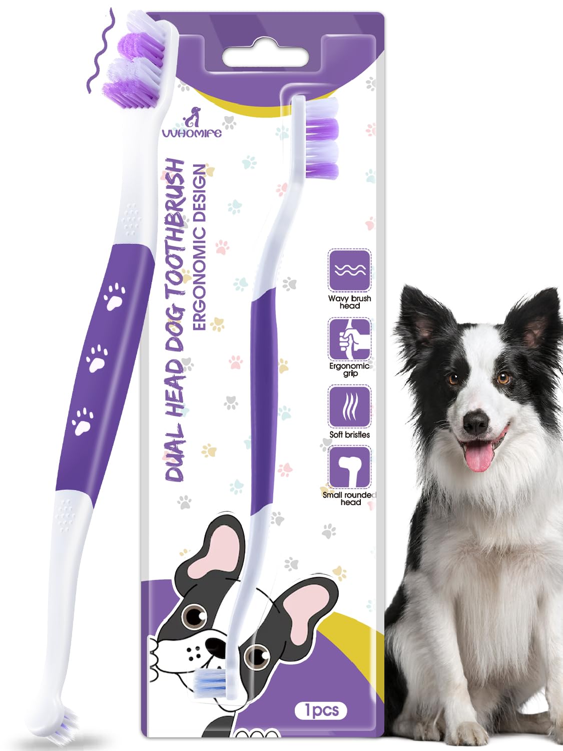 VVHOMIFE cepillo dental para perros con doble cabezal para limpieza completa