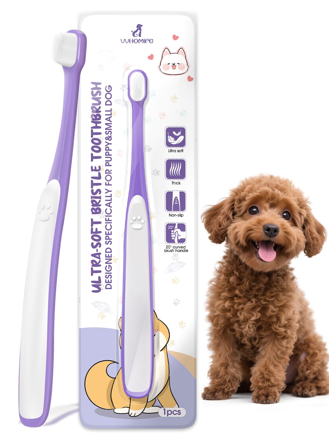 VVHOMIFE cepillo dental para perros pequeños, cabeza mini de 0,39 pulgadas, limpieza precisa