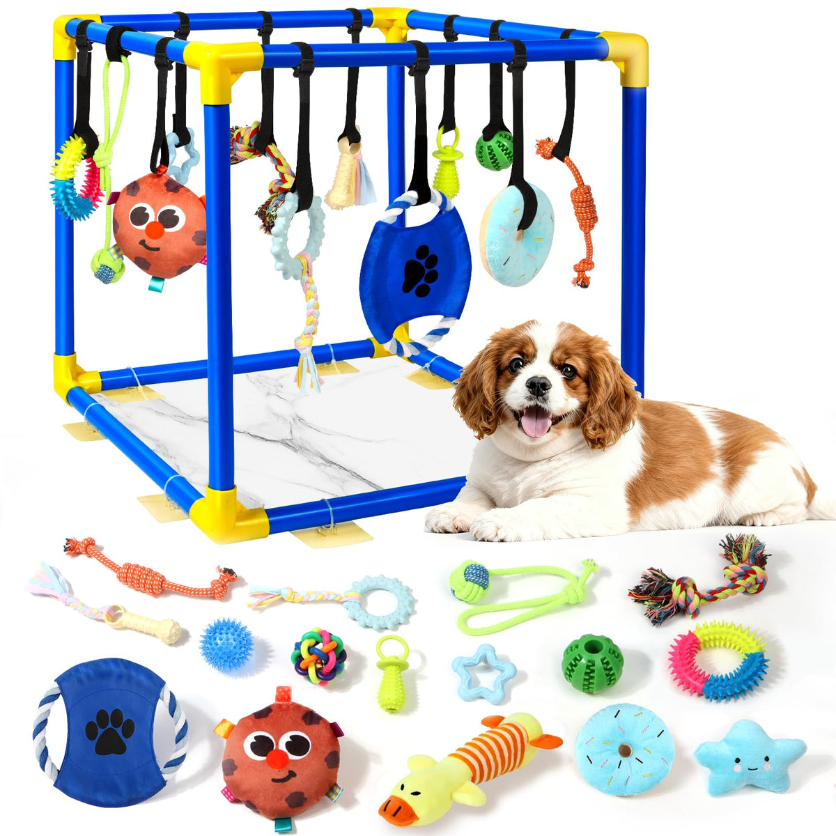 Gimnasio VYNALTIX para cachorros con 16 juguetes colgantes, estimula juego e exploración.