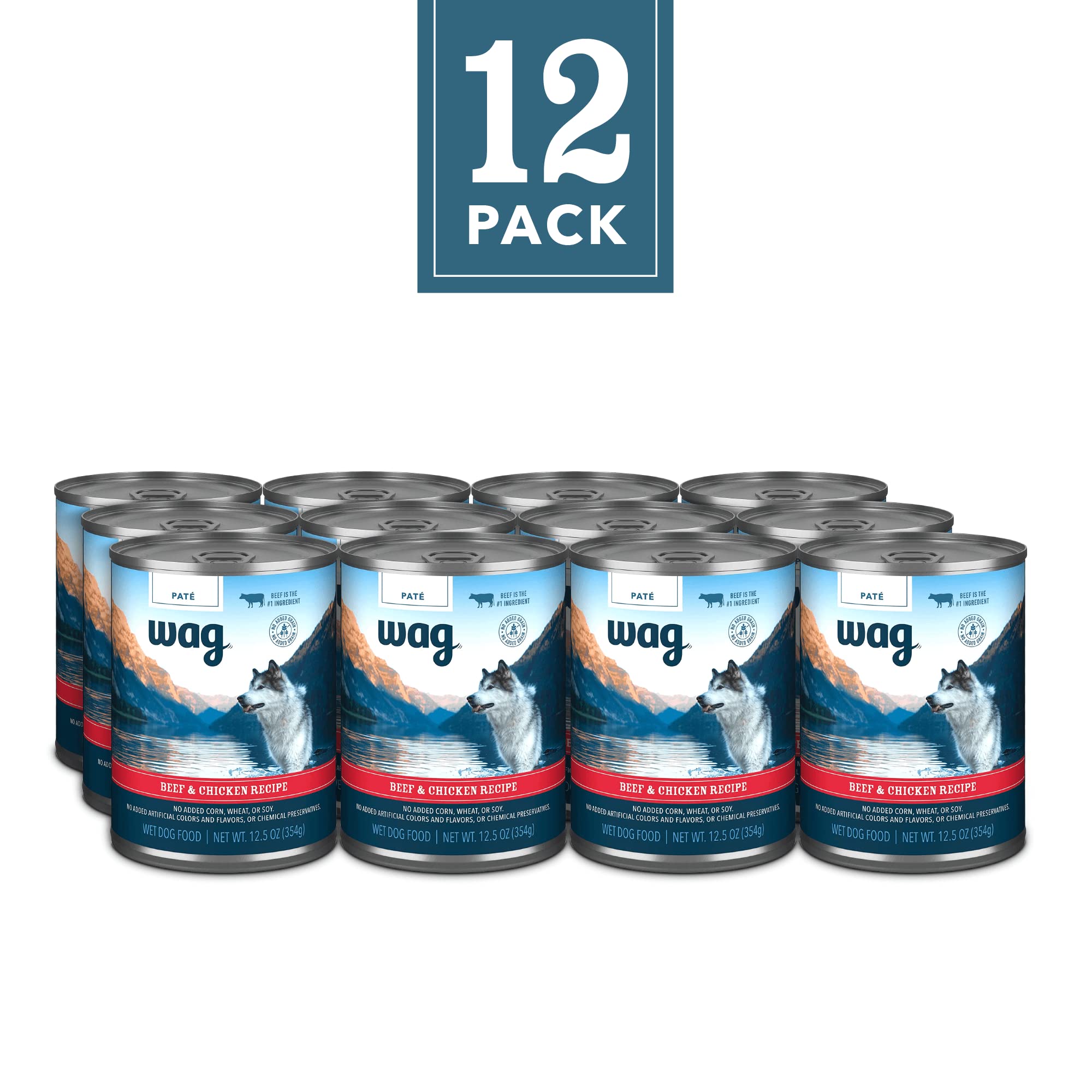 Pack Wag de 12 latas, opción húmeda para perros.