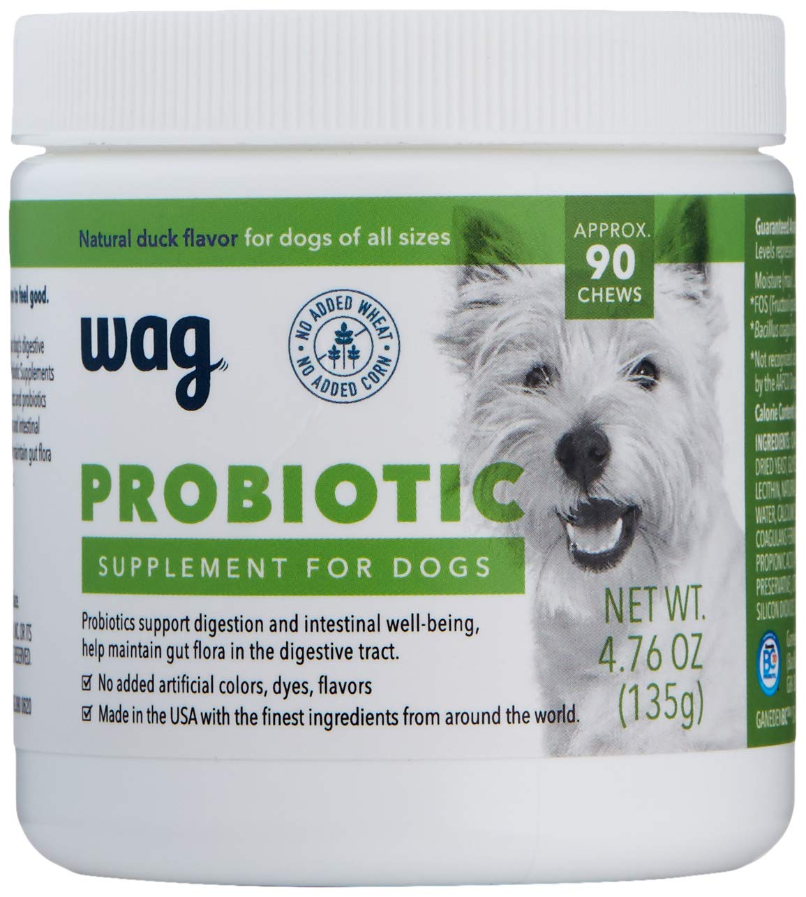 Bote de 90 unidades de probiótico para perros, WAG.