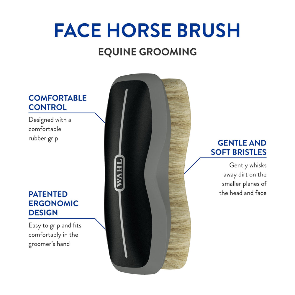 WAHL cepillo facial para caballo aporta brillo al pelaje durante el cepillado diario.