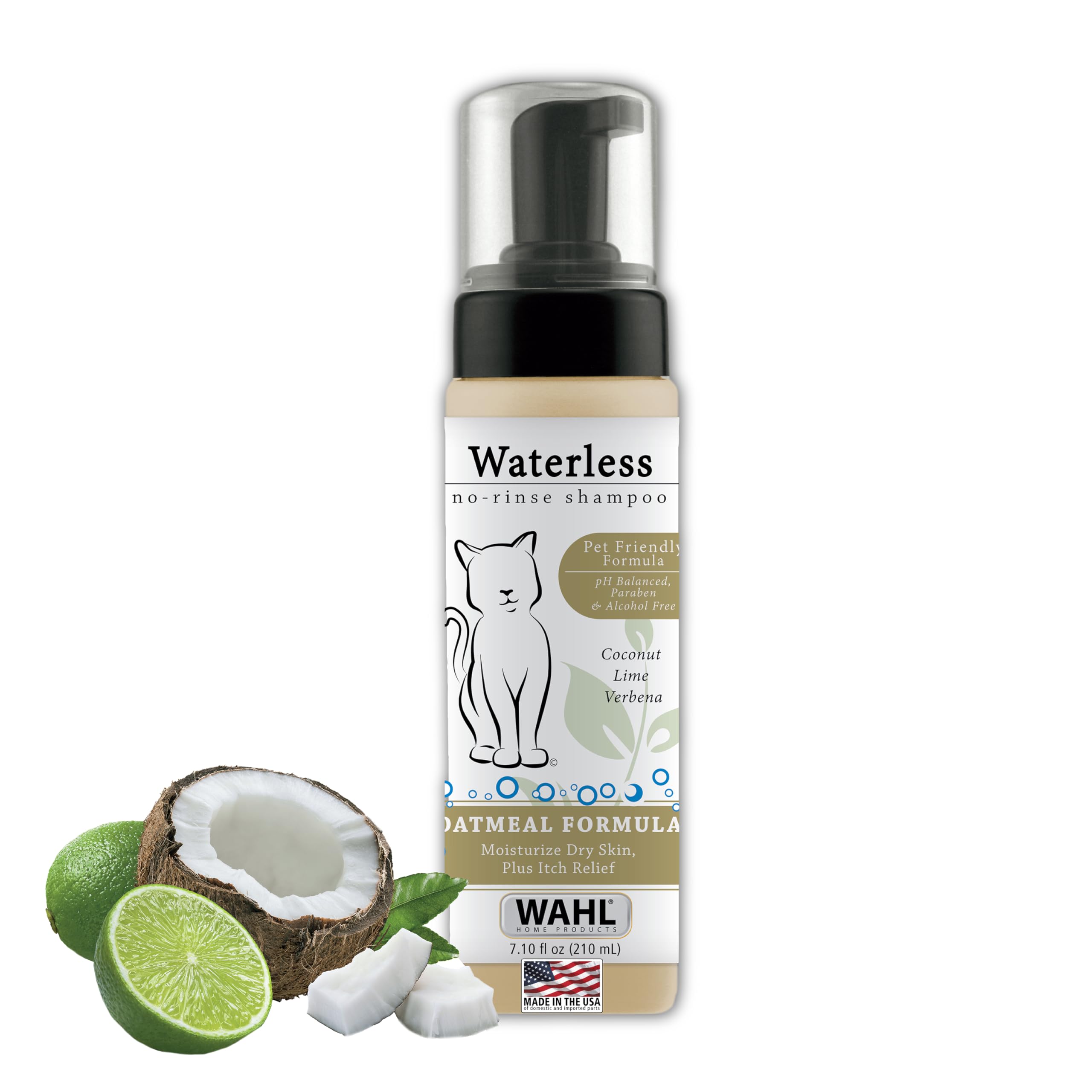 Shampoo Wahl para gatos sin aclarado con espuma en la botella