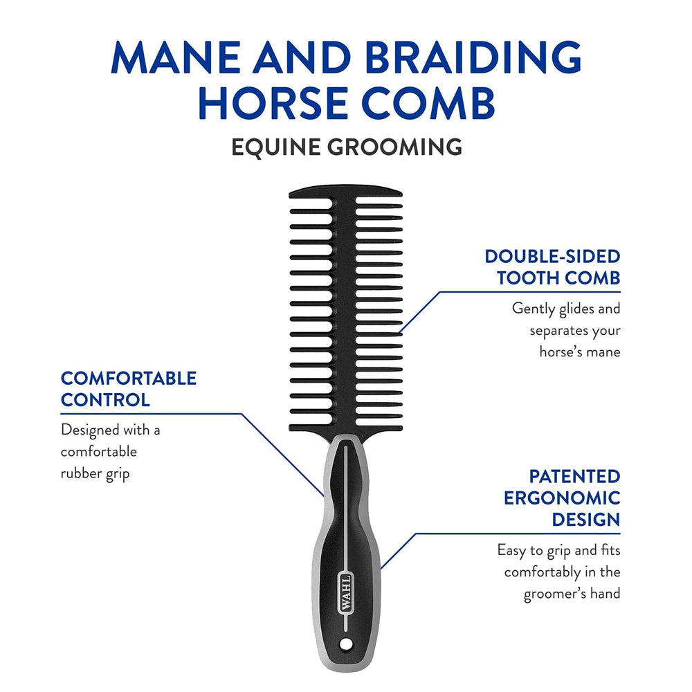 WAHL mango ergonómico negro ofrece agarre cómodo durante largas rutinas de aseo equino