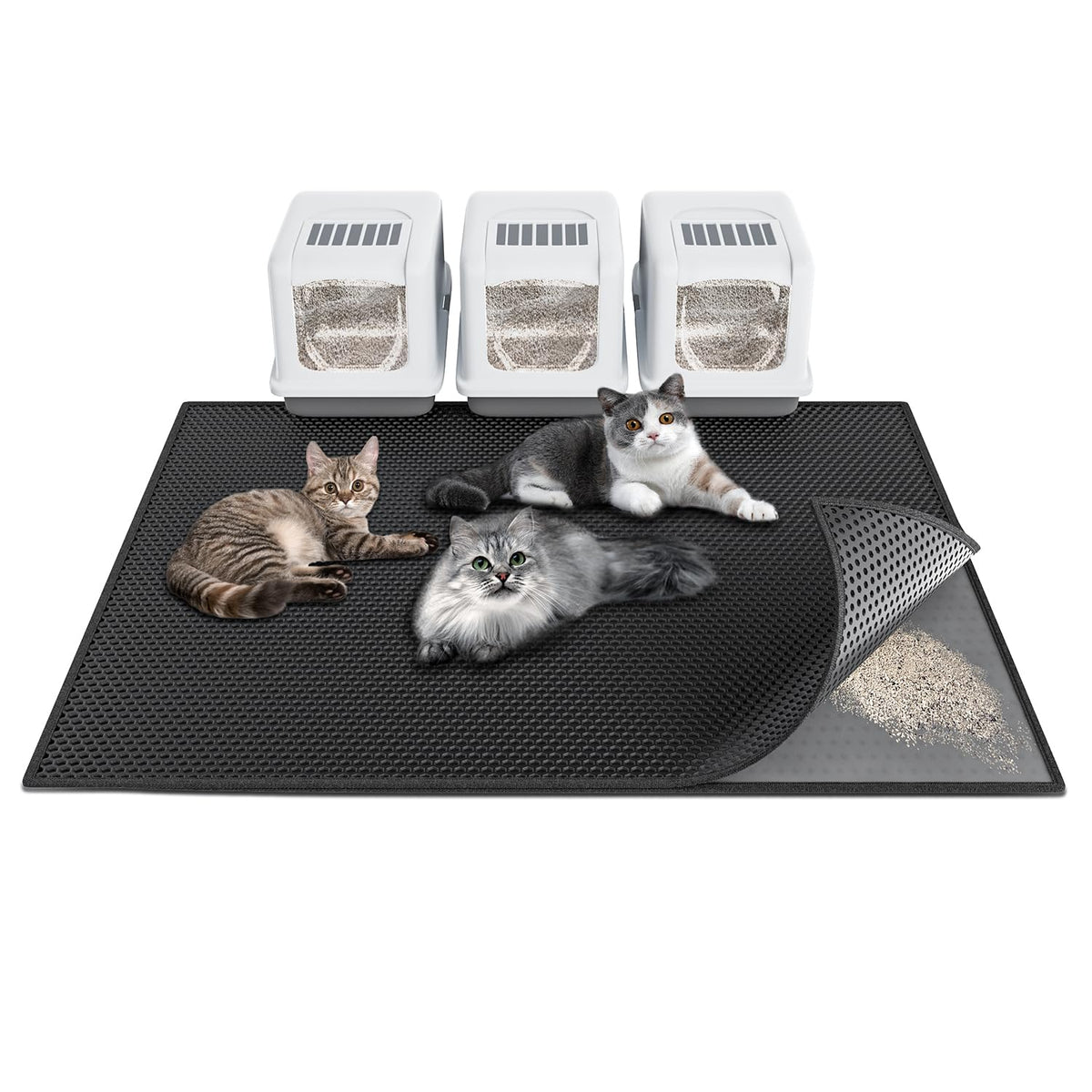 Alfombrilla Waretary para arena de gato con capa superior hexagonal que atrapa partículas.