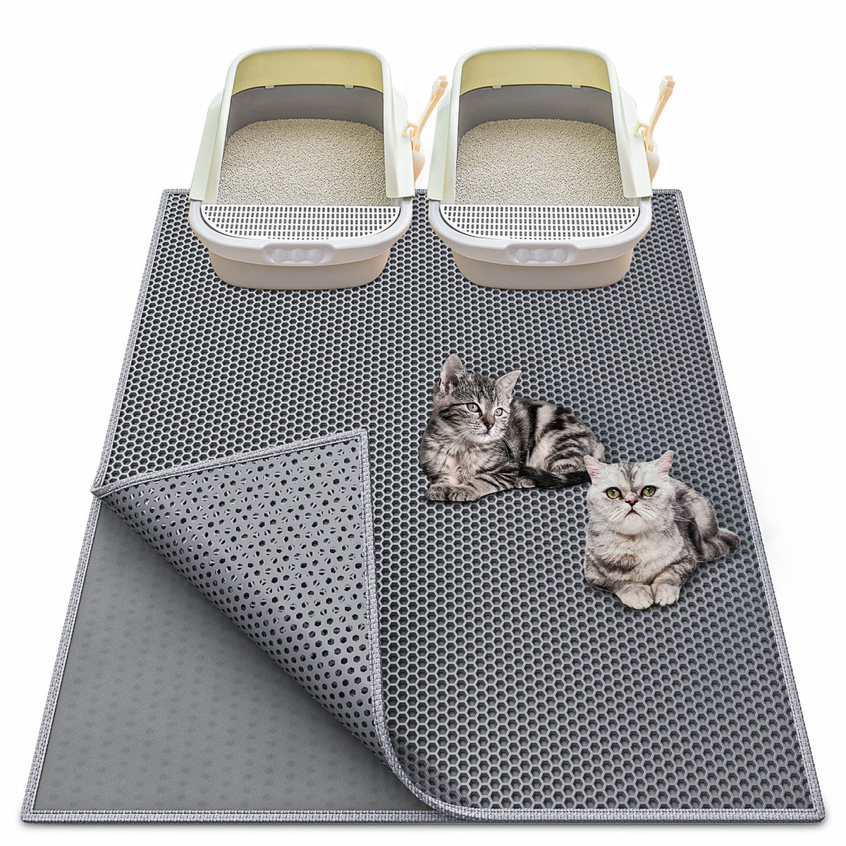 Almohadilla Waretary para arena de gato 36x30 en gris, protege el suelo.