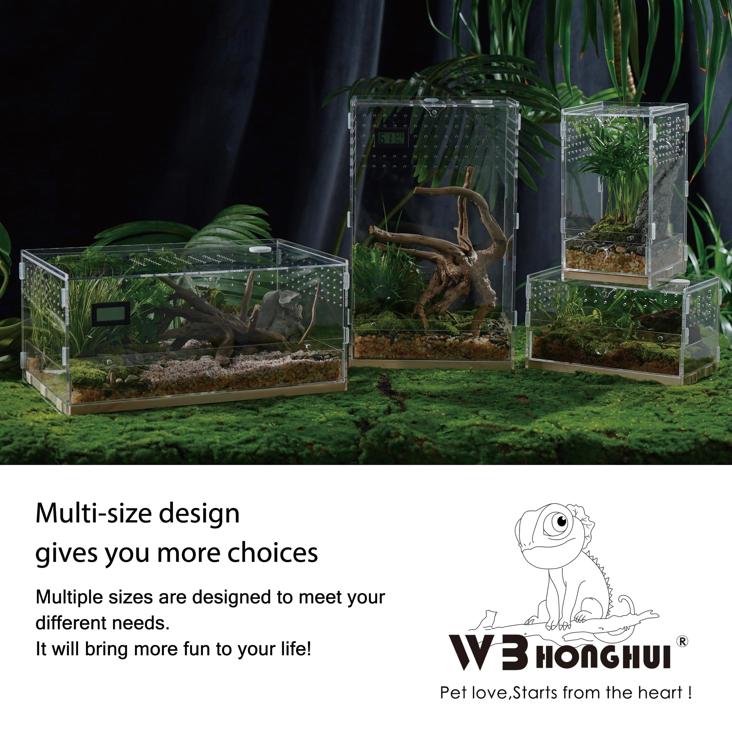 WBHONGHUI terrario acrílico grande, ideal para anfibios e insectos.