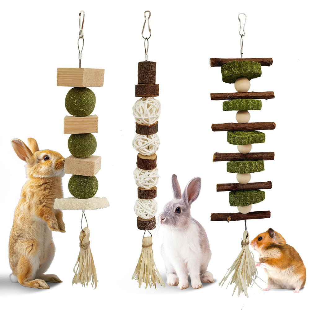 Juguetes masticables para conejos colgantes de WDEFUN que promueven la molienda dental natural