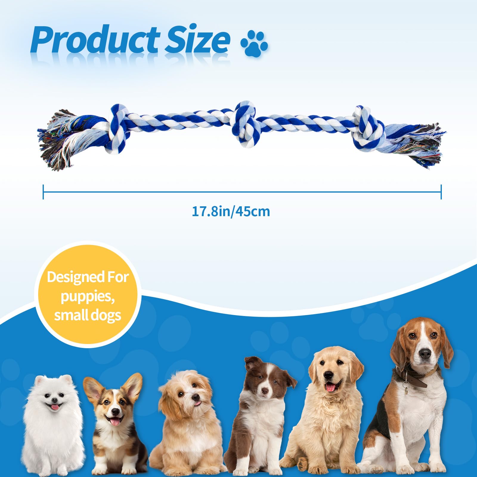 WDZZHOT juguete cuerda para perro con 3 nudos para morder y tirar.