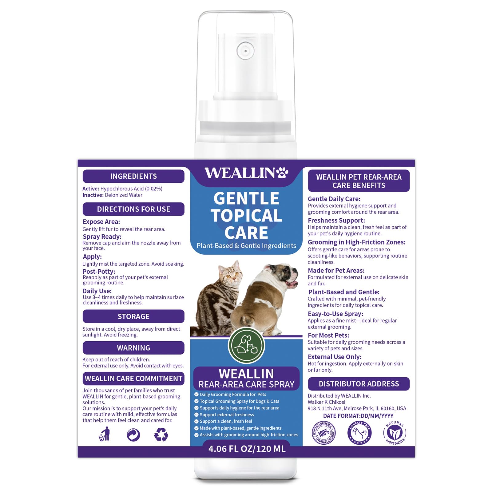 WEALLIN cuidado de la zona anal, higiene para perros y gatos