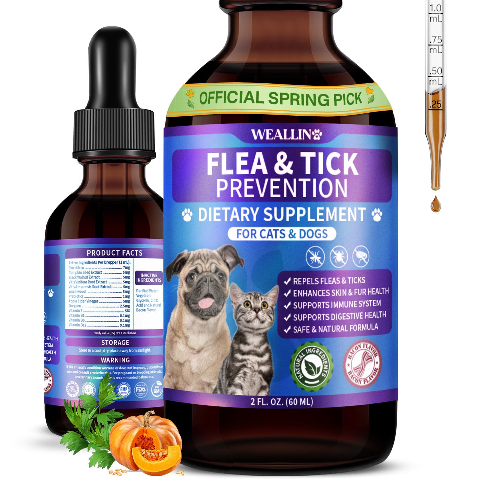 WEALLIN gotas de prevención para pulgas en perros y gatos, protección suave.