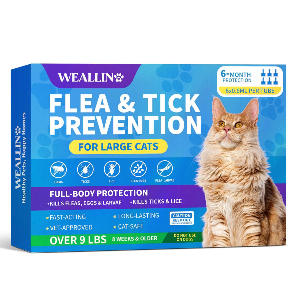WEALLIN tratamiento para pulgas y garrapatas en gatos grandes, en bote.