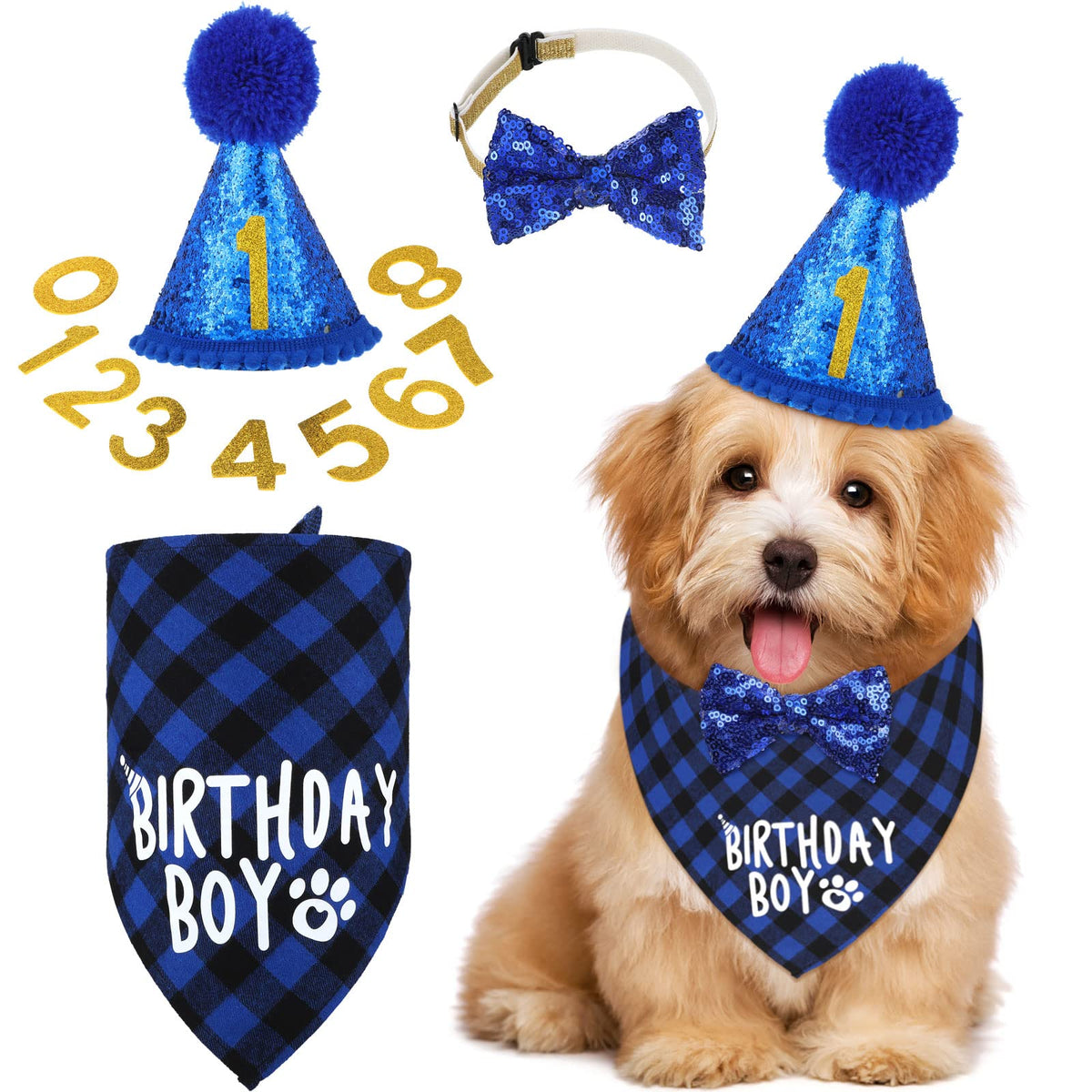 Weewooday bandana de cumpleaños para perros con cuadros, ideal para sesiones fotográficas.