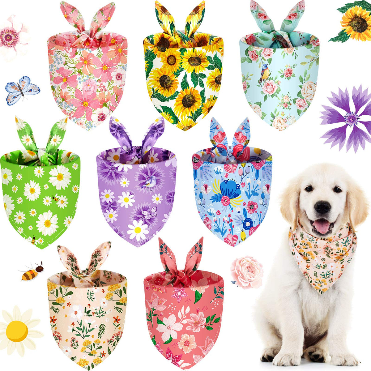 Bandana floral Weewooday para perros con margaritas, ideal para paseos y fotos