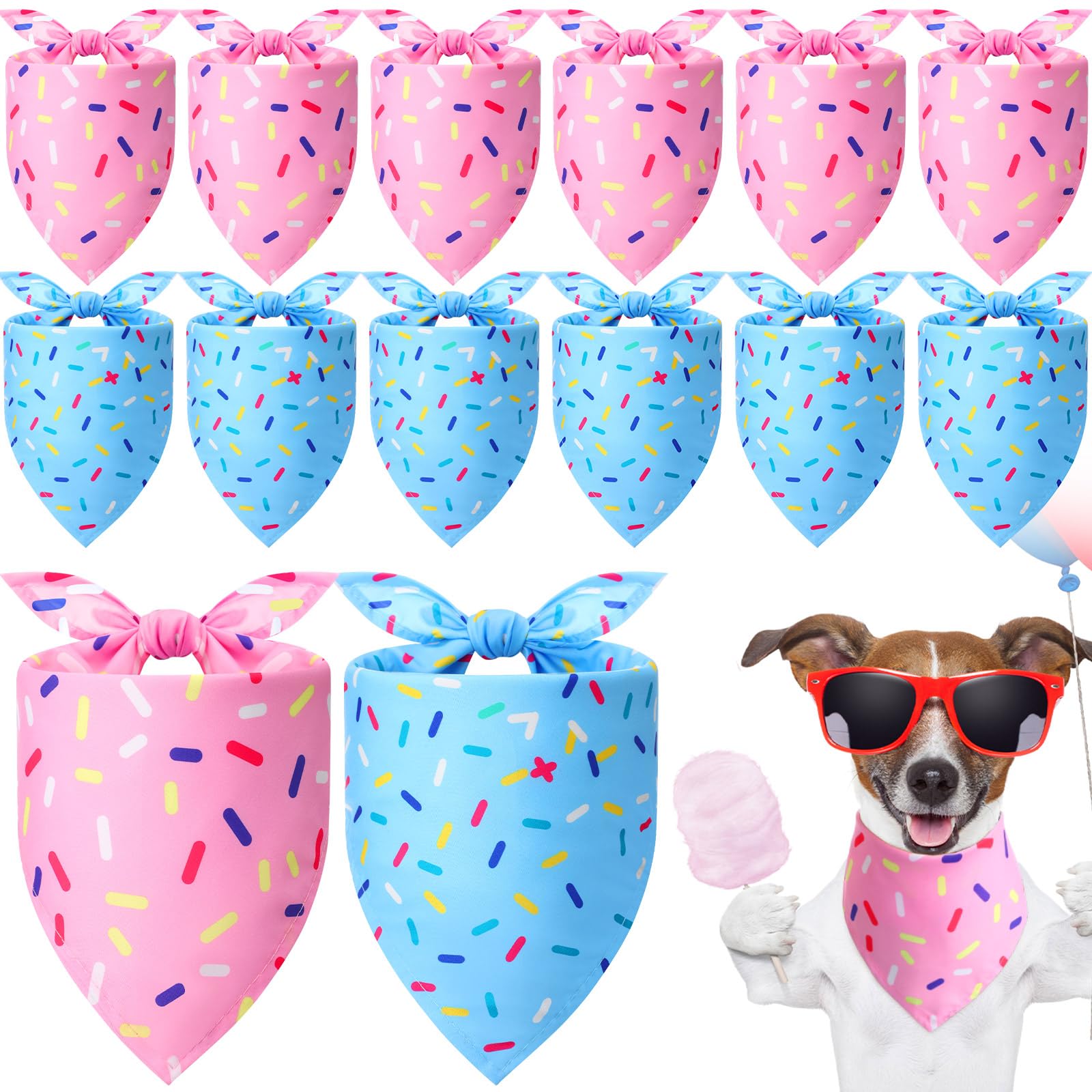 Bandanas Weewooday para perros en azul y rosa con confeti de helado para fiestas