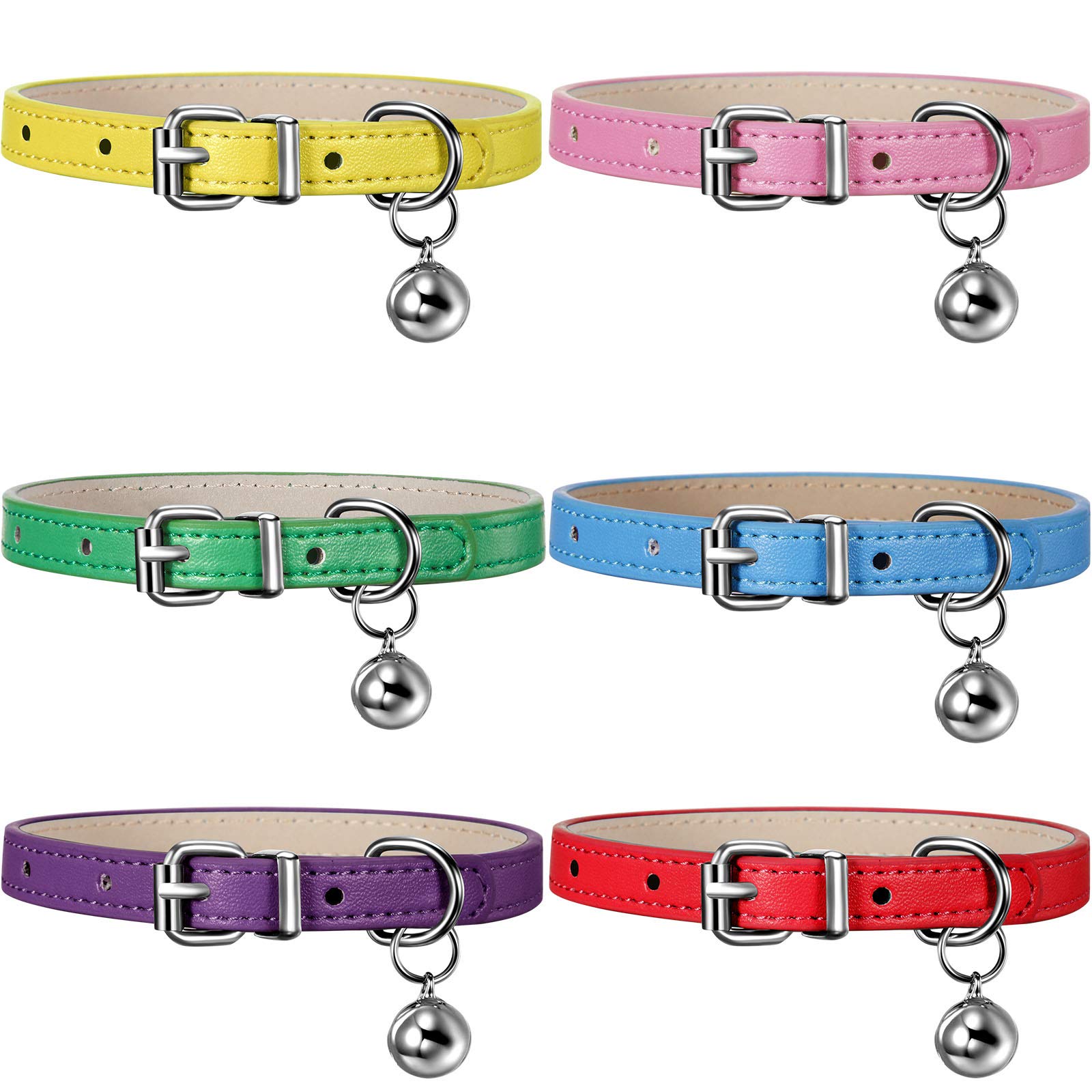 Weewooday collar-gato-cuero-6-colores: collar de cuero para gatos con colores diversos.