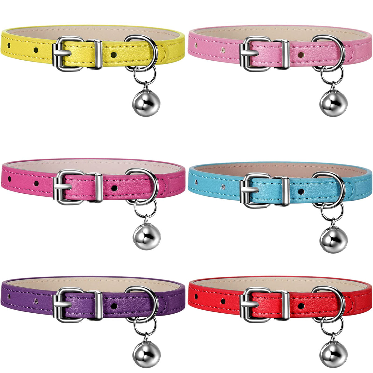 Collar de cuero Weewooday para gatos en rosa, cómodo y duradero para uso diario.